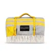Heating & Plumbing London Yellow / Orange Pure New Wool Waterproof Picnic Blanket Grey & Yellow With Short Yellow Leather Shou