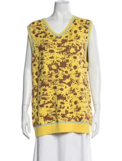 Pre-owned Heaven By Marc Jacobs Floral Print V-neck Sweater In Yellow