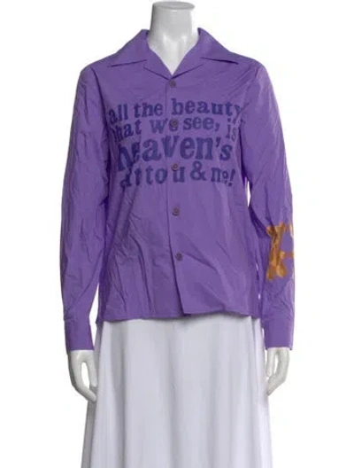 Pre-owned Heaven By Marc Jacobs Graphic Print Long Sleeve Button-up Top In Purple