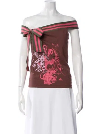 Pre-owned Heaven By Marc Jacobs Graphic Print Off-the-shoulder Top In Multicolor