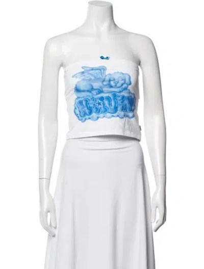 Pre-owned Heaven By Marc Jacobs Graphic Print Strapless Crop Top In Blue/white