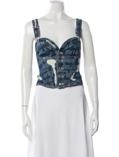 Pre-owned Heaven By Marc Jacobs Graphic Print V-neck Crop Top In Blue