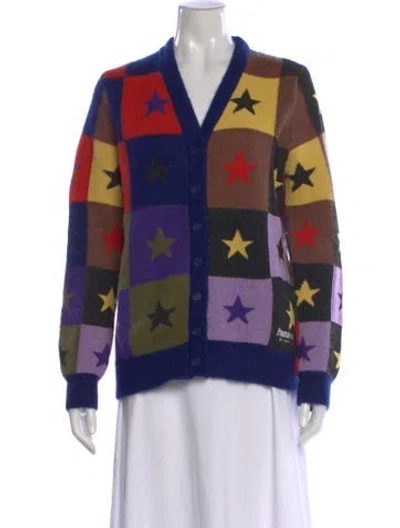 Pre-owned Heaven By Marc Jacobs Graphic Print V-neck Sweater In Blue