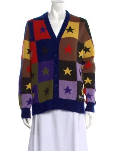 Pre-owned Heaven By Marc Jacobs Graphic Print V-neck Sweater In Blue