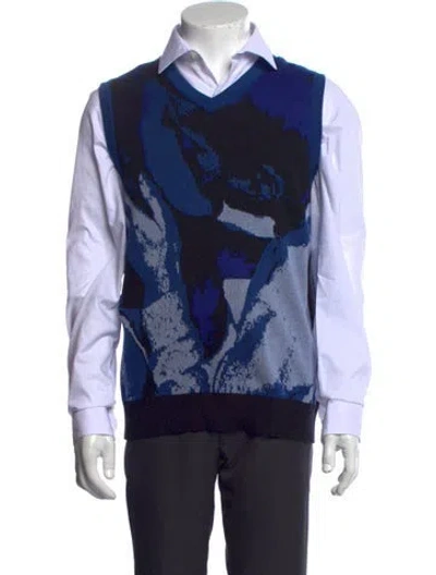 Pre-owned Heaven By Marc Jacobs Graphic Print V-neck Sweater Vest In Blue