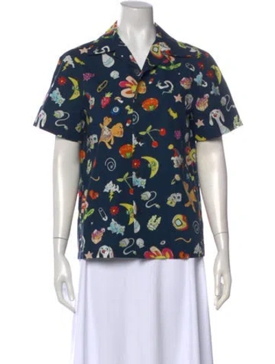 Pre-owned Heaven By Marc Jacobs Printed Short Sleeve Button-up Top In Blue