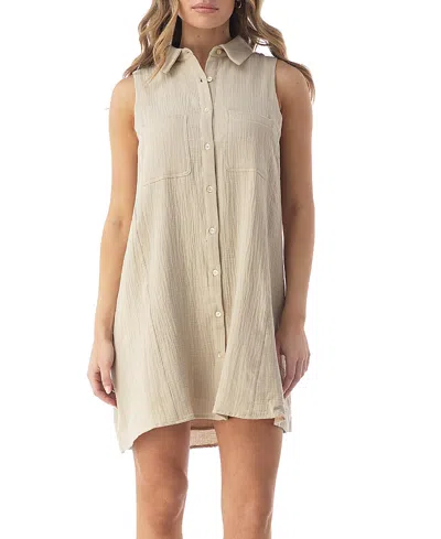 Heaven Hugo Relaxed Button Front Shirt Dress In Neutral