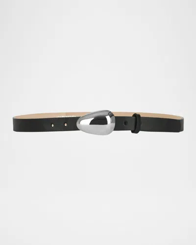 Heaven Mayhem Bean Buckle Leather Belt In Black Silver