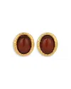 Heaven Mayhem Beverly Brown Oval Drop Earrings In 18k Gold Plated In Red/gold