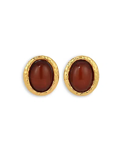 Heaven Mayhem Beverly Brown Oval Drop Earrings In 18k Gold Plated In Gold / Brown