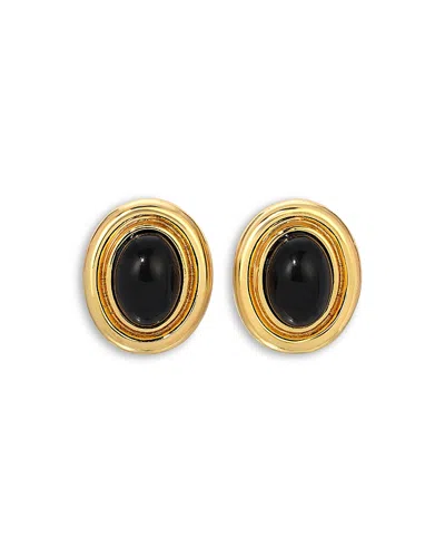 Heaven Mayhem Prize Black Oval Stud Earrings In 18k Gold Plated In Gold / Black