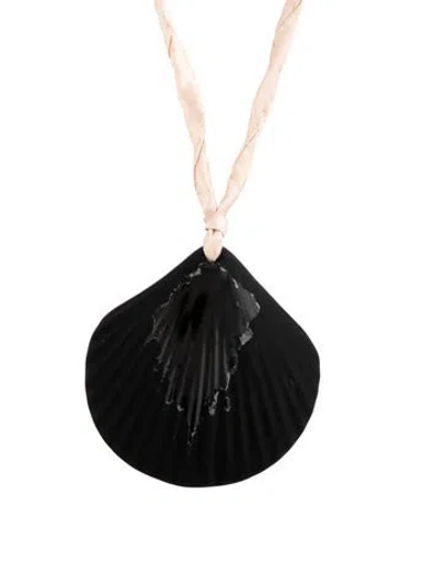 Pre-owned Heaven Mayhem Silk Cord & Ceramic Aster Shell Pendant Necklace, 39.5" In Black/pink