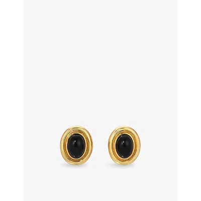 HEAVEN MAYHEM WOMENS PRIZE 18CT YELLOW GOLD-PLATED BRASS AND ENAMEL EARRINGS GOLD / BLACK