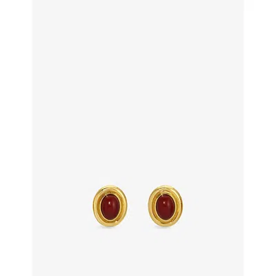 Heaven Mayhem Womens Gold/burgundy Prize Brass Stud Earrings