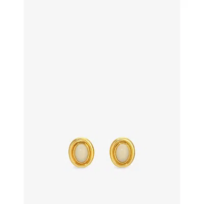 Heaven Mayhem Womens Gold/cream Prize Brass Stud Earrings In Multi