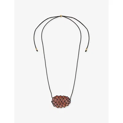 Heaven Mayhem Womens Julia Net Wood Pendant Necklace Brown/black