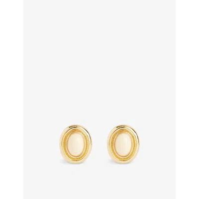 Heaven Mayhem Womens  Prize Yellow Gold-plated Brass And Enamel Earrings In Cream/gold
