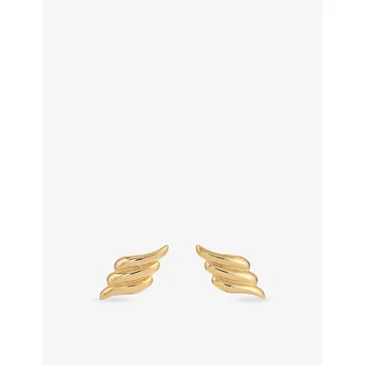 Heaven Mayhem Womens Wing Yellow-gold Plated Metal Stud Earrings