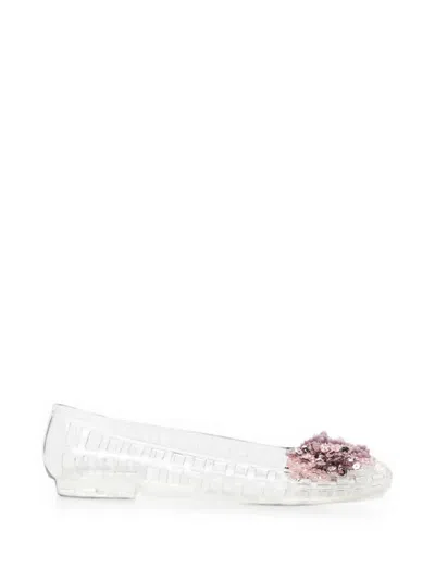 Heavenly Jelly Bead-embellished Flat Pumps In White