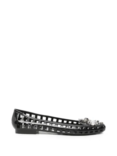Heavenly Jelly Crystal-embellished Flat Pumps In Black