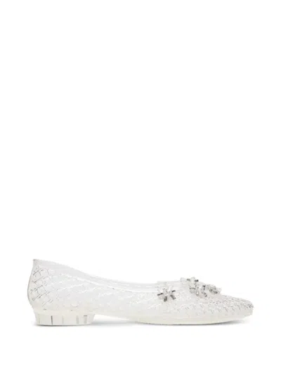 Heavenly Jelly Crystal-embellished Woven Ballet Flats In White