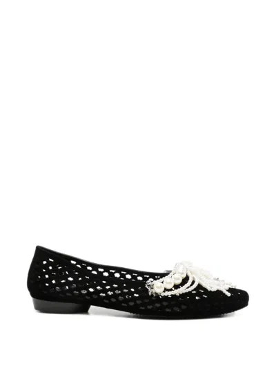 Heavenly Jelly Drift Pearl-embellished Cut-out Ballet Flats In 블랙