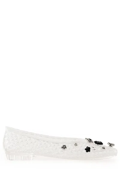 Heavenly Jelly Embellished Jelly Ballet Flats In White