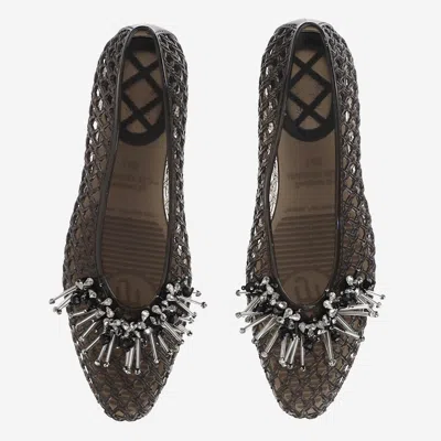Heavenly Jelly Embellished Mesh Ballet Flat In Black