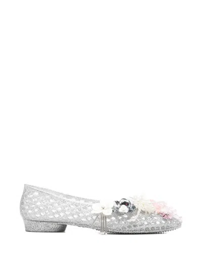 Heavenly Jelly Floral Embellished Ballet Flats In Silver