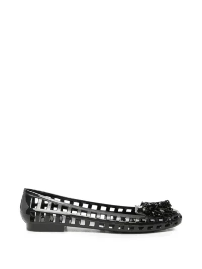 Heavenly Jelly Floral-appliqué Flat Pumps In Black