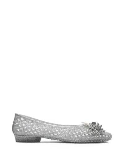 Heavenly Jelly Floral-embellished Glitter Ballet Flats In Silver