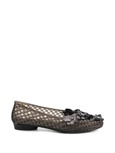 Heavenly Jelly Flower-embellished Ballet Flats In Black