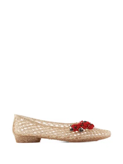 Heavenly Jelly Flower-embellished Glitter Ballet Flats In Brown