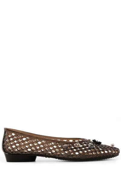 Heavenly Jelly Flower-embellished Jelly Ballet Flats In Black