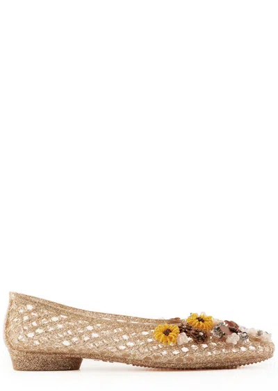 Heavenly Jelly Flower-embellished Jelly Ballet Flats In Neutral