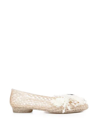 Heavenly Jelly Glitter-embellished Flat Pumps In Gold