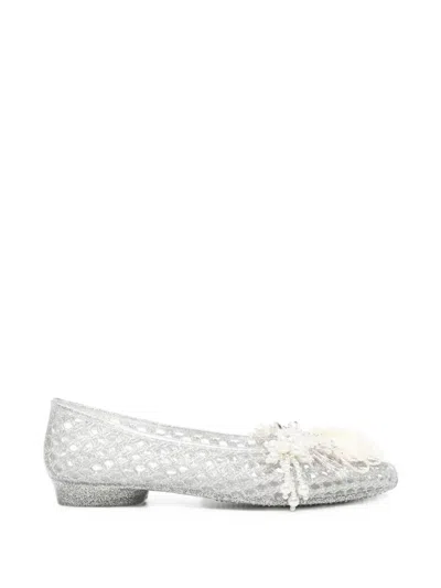 Heavenly Jelly Glitter-embellished Flat Pumps In Silver