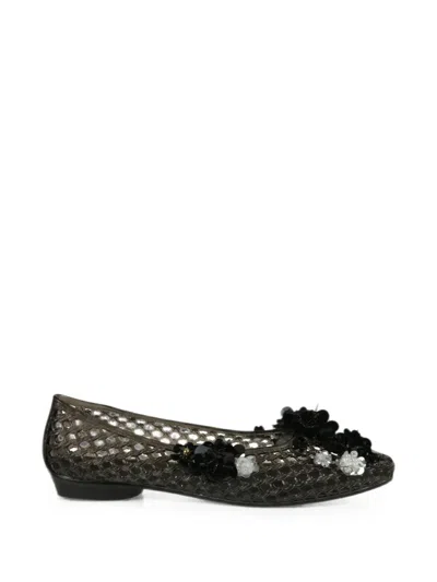 Heavenly Jelly Black Lily Ballet Flats In Pvc With Beaded Flowers