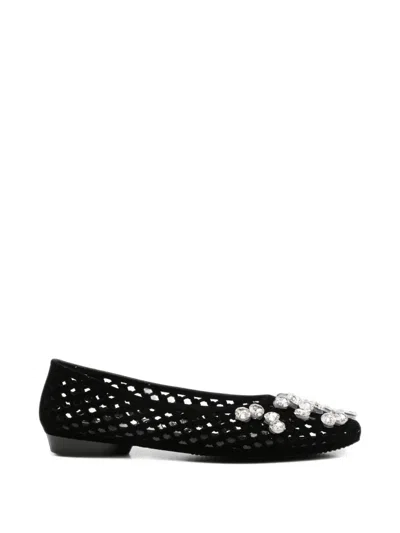 Heavenly Jelly Lustre Crystal-embellished Laser-cut Ballet Flats In Black