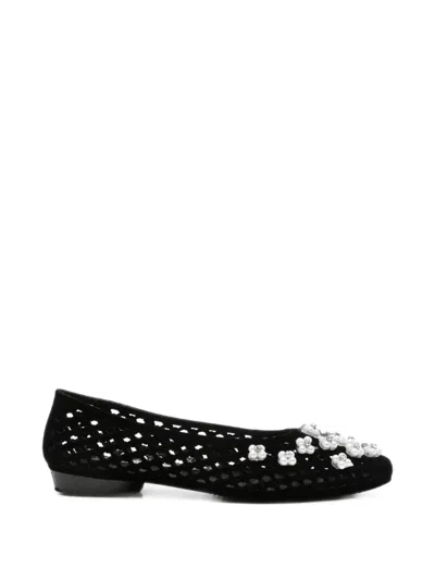 Heavenly Jelly Lustre Floral-embellished Perforated Ballet Flats In 블랙