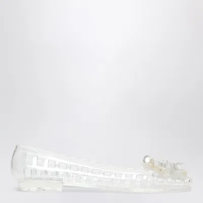 Heavenly Jelly Transparent Bloomi Ballet Flats In Pvc With Beaded Flowers In White