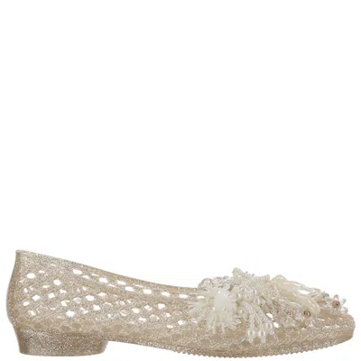 Heavenly Jelly Transparent Mesh Ballerina Flats With Pearl Embellishments In White