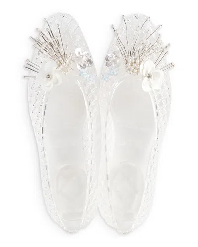 Heavenly Jelly Women's Camelia Sequin & Imitation Pearl Clear Gold Jelly Shoes In Transparent
