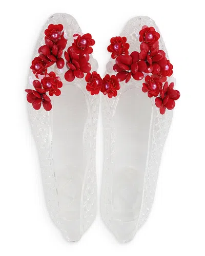Heavenly Jelly Women's Nova Sequin Flower White Jelly Shoes In Transparent