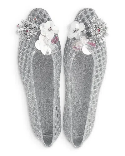 Heavenly Jelly Women's Vow Sequin Flower Silver Jelly Shoes