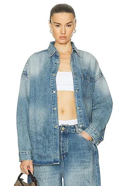 Heavy Manners Oversized Denim Snap Shirt In Vintage Wash