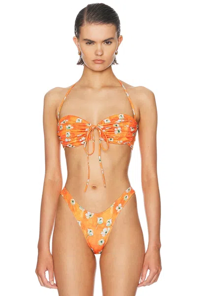 Heavy Manners Ruched Bandeau Bikini Top In Orange
