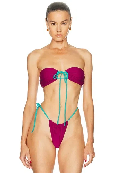 Heavy Manners Ruched Bandeau Bikini Top In Purple