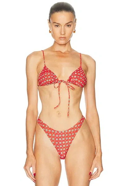 Heavy Manners Triangle Front Tie Bikini Top In Red