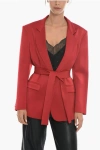 Hebe Studio Belted Satin Lover Single Breasted Blazer